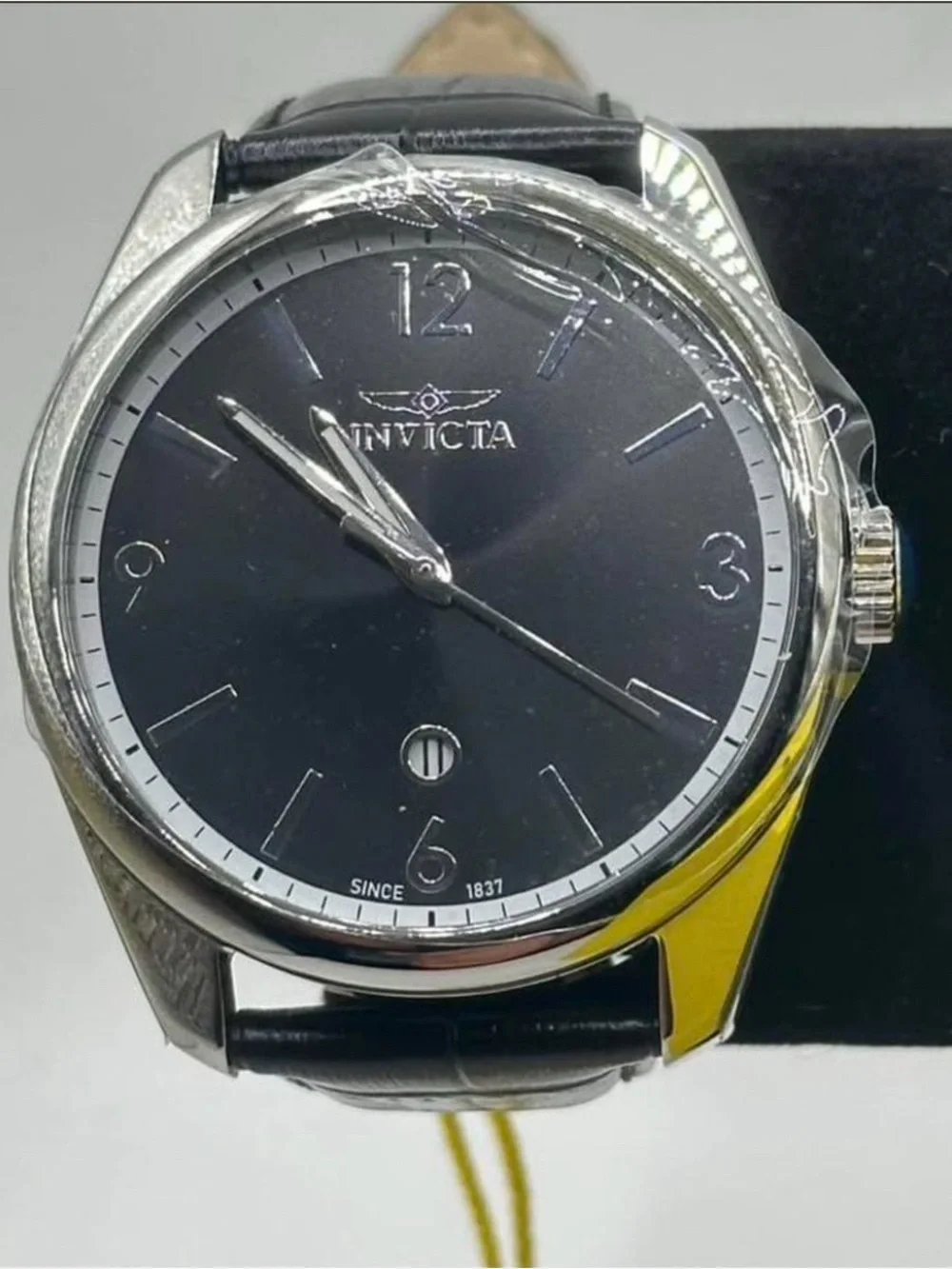 Invicta Celestial Men’s Black Dial Silver-Tone Case Leather Strap Watch